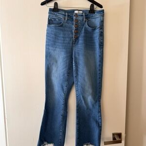 LOFT Blue Flare Jeans with Button Detail